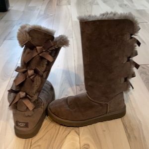 Ugg grey boots with ribbons up the back